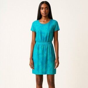 GAP Tropical Leaf Blue‎ Green Pullover Dress with Pockets Size S